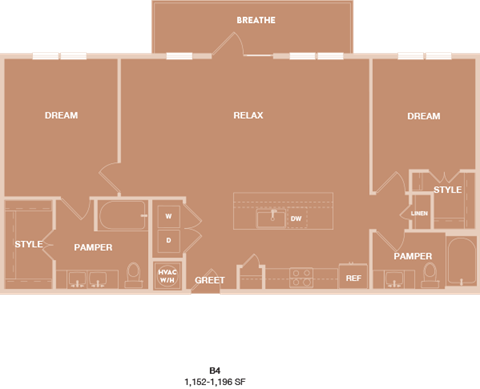 Floor plan for 2 beds, 2 baths, 1160 sqft